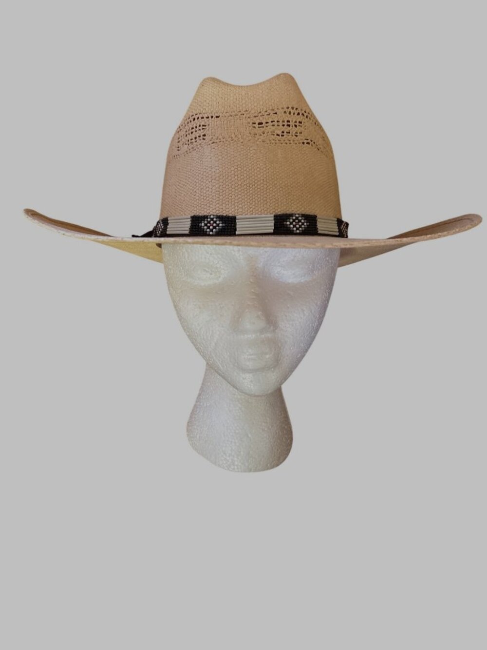 Genuine Bangora Straw Cowboy Hat With Decorative Band Western Style
